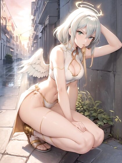 White-Haired Beauty with Red Halo and Sunglasses Topple Into Steamy Hentai Pleasure