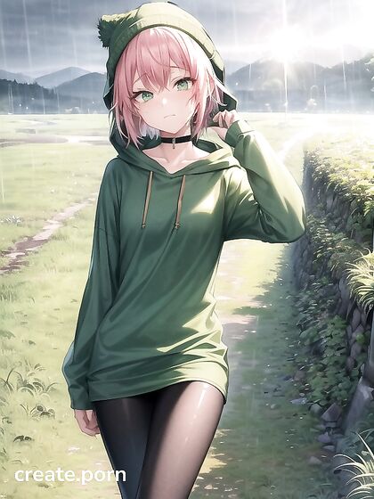 Freckled Beauty in Green Clothing Wears XL Hoodie for Steamy Hentai AI Image