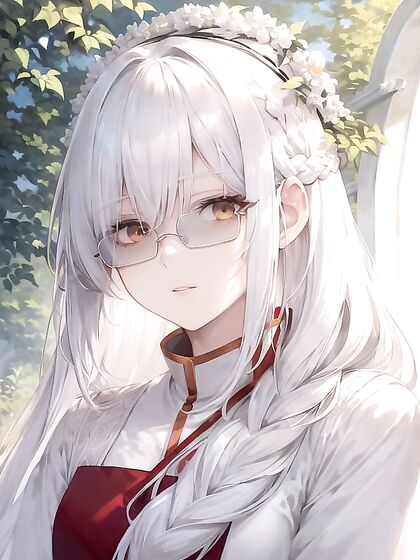 Red-Haloed Beauty with White Hair and Small Braid Ties You Up in Steamy Hentai AI Image