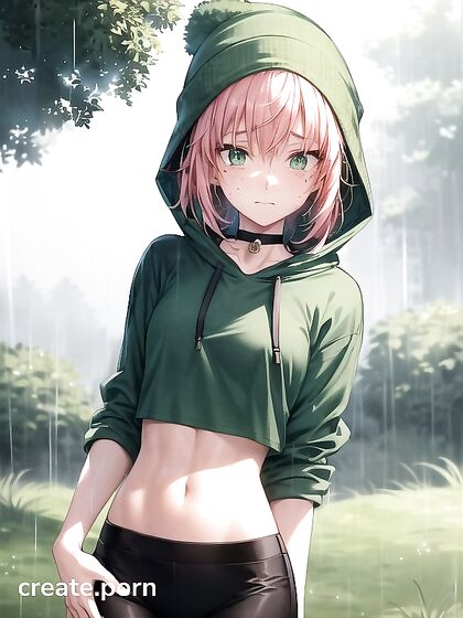 Freckled Beauty in Green Clothing and Extra-Large Hoodie for Steamy Hentai AI Image