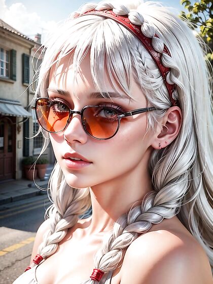 Red Halo and White Hair -Bangs Gal inSTEAMY Hentai AI Image