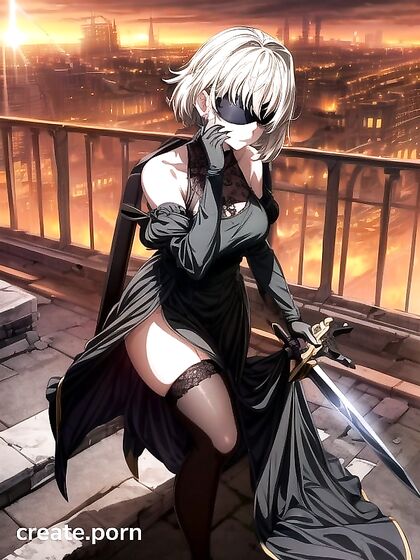 Explosive Fire Show on the Rooftop with Short White-Haired Beauty HentHentai AI Image