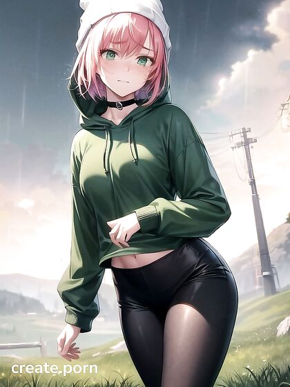 Freckled Beauty Wears Extra Large Hoodie for Seductive Hentai AI Image