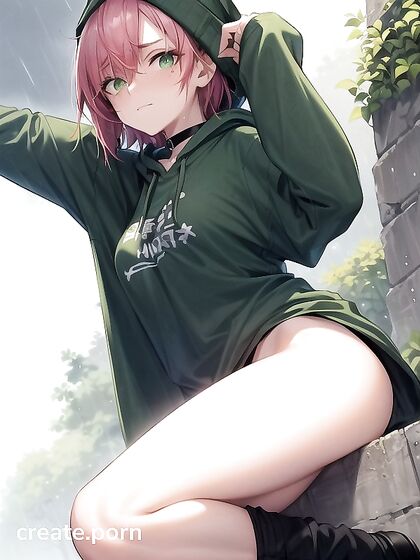 Freckled Cutie in Oversized Hoodie and Green Outfit for steaming hentai fun