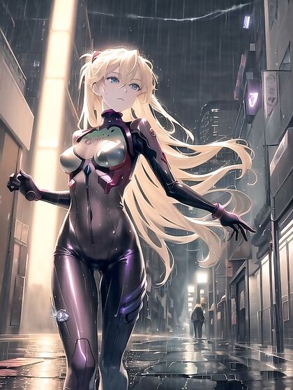 Neon Reflections and Cityscape Towers Heat up High-Res Hentai AI Image