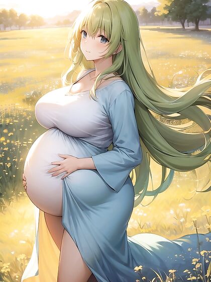 Fertile Goddess in Long Dress Basks in Warm Sunset hentai Pleasure