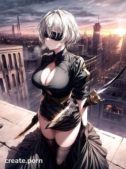 Girl 18+ Exploring Rooftops Amid City Ruins in Steamy Hentai AI Image
