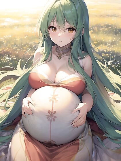 Ethereal Pregnant Woman in Flowing Dress Glows with Seductive Light in Hentai Hentai AI Image
