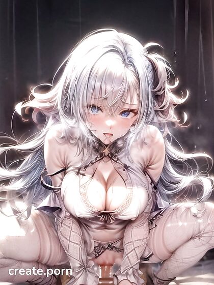 Alya Hides Her Feelings While Enjoying Creampie in White-Haired Hentai AI Image