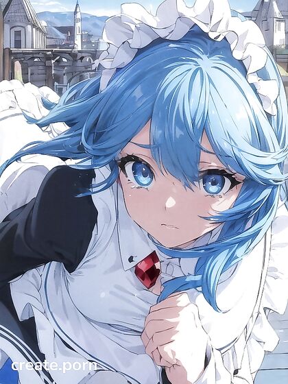 Sky Blue Haired Beauty Cries Tears of Joy Amidst Majestic Mountains in Hentai Bliss