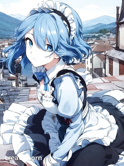 Tears of Joy - Black and White French Maid Seduction in Mountainous Hentai AI Image