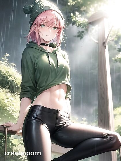 Freckled Girl 18+ in Green Clothes and XL Hoodie Gets naughty in Hentai AI Image