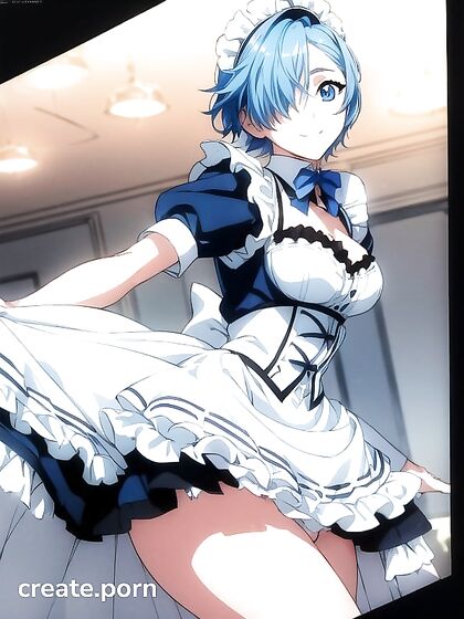 Rem's Seductive Sky Blue Hair Covering One Eye in naughty Hentai AI Image