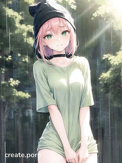 Freckled Cutie in Oversized Hoodie and Green Outfit seduces in Steamy Hentai AI Image