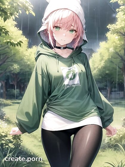 Freckled Girl 18+ in Green Clothes and Oversized Hoodie Takes On Hot Hentai AI Image