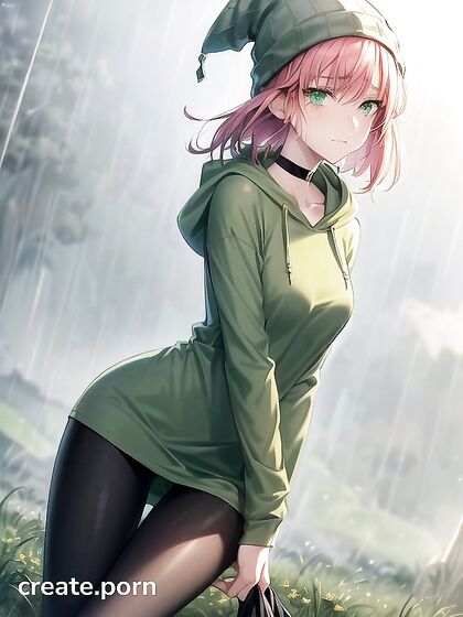 Freckled Goddess in Extra Large Hoodie and Green Outfit Seduces in Hentai Magic
