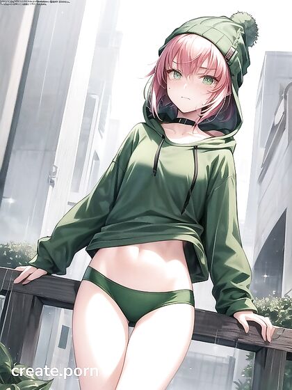 Freckled Girl 18+ in Extra Large Hoodie and Green Clothes for Steamy Hentai AI Image