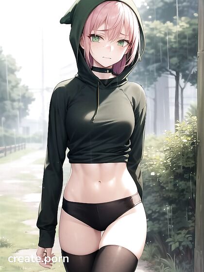 Freckled Girl 18+ in Extra Large Hoodie and Green Clothes Gets Seductive in Hentai AI Image