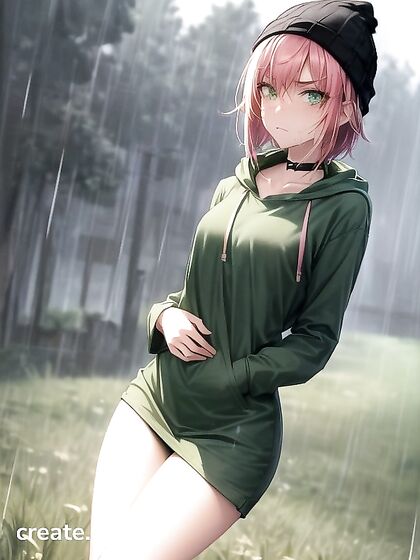 Freckled Beauty in Green Hoodie Seduces With Hardcore Hentai AI Image