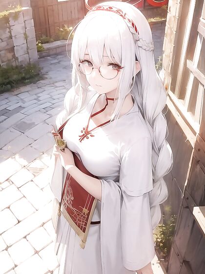 Red-Haloed Girl 18+ in Seductive Pose with Sunglasses Teases in hentai Style
