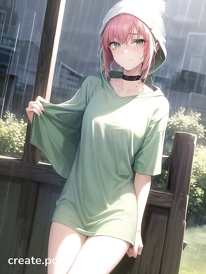 Freckled Beauty in Extra Large Hoodie and Green Clothes for Steamy Hentai AI Image