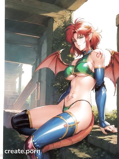 Red-Haired Dragon Tail in Blue Bikini Armor for Steamy Hentai AI Image