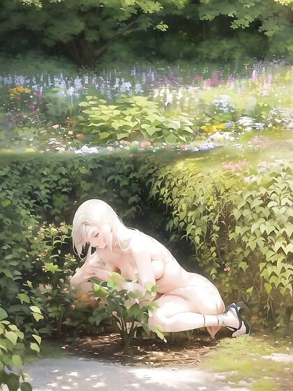 Woman's Pleasure Overflowing in the Garden - Ecstatic Moments Caught in hentai Art