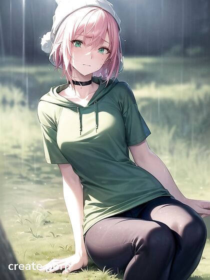 Freckled Beauty in Green Clothes and XL Hoodie Enjoying Hentai Pleasure