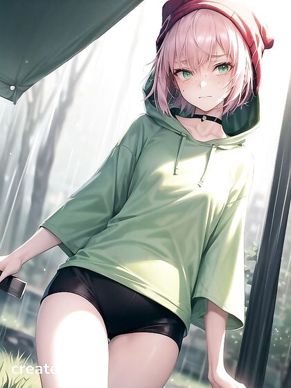Freckled Beauty in Green hoodie Seduces in Steamy Hentai AI Image