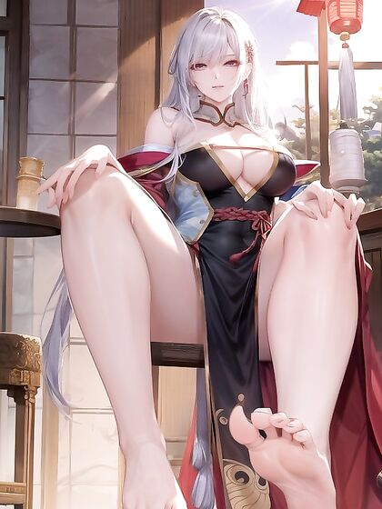 Barefoot Beauty in Off-Shoulder Dress with High Slit Dances into Hentai Ecstasy