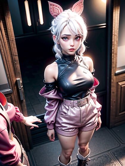 Girl 18+ With Sunglasses, Red Halo, and Pink Ribbon Enjoying Sexy Hentai AI Image