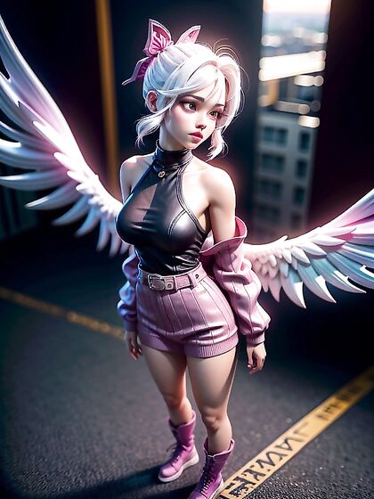 White-Haired Beauty StandsFacing Youwith Sunglasses Perched atop Her Head in Erotic Hentai AI Image