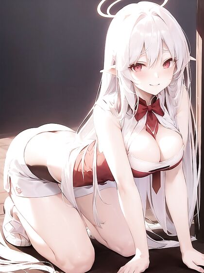 Bangs and Pink Ribbon Adorn Her Head in Seductive Hentai AI Image