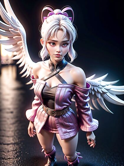 White-Haired Beauty with Pink Ribbon Dazzles in Seductive Hentai AI Image