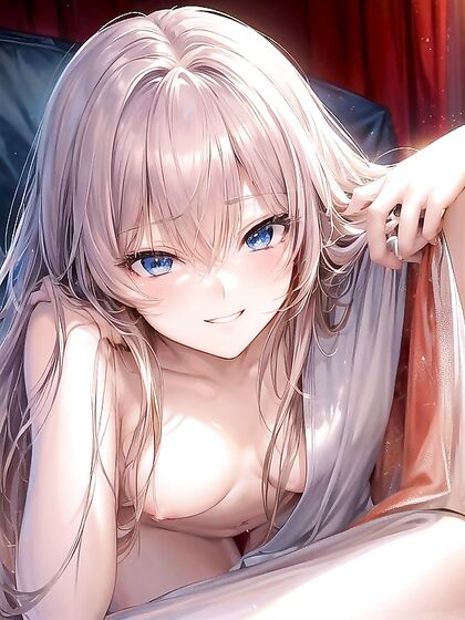 Minimally Cloaked Tease - Seductive Smiles Under the Blanket in hentai Hentai AI Imageography