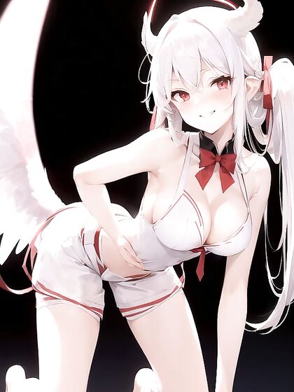 White-HairedBat Demon with Wings Bangs in Erotic Hentai AI Image