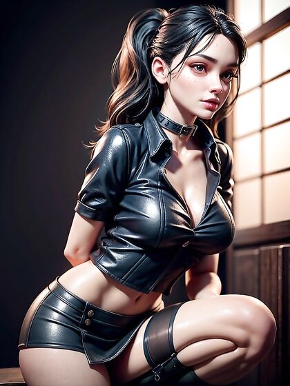 Wet T-Shirt and Mini-Skirt Fetish with Collared Girl 18+ in Hentai AI Image