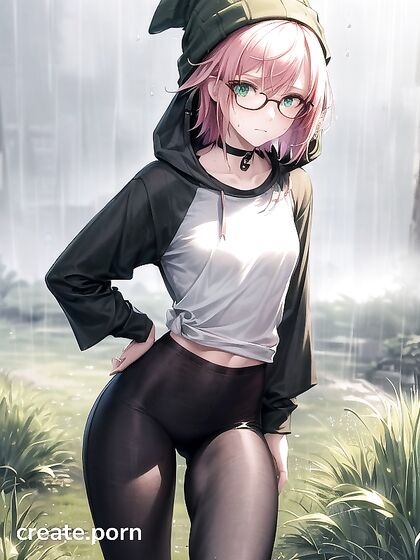 Freckled Beauty in Extra Large Green Hoodie Teases in Seductive Hentai AI Image