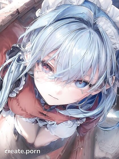 French Maid in Black and White Cries Tears of Joy on Stone Roof Hentai