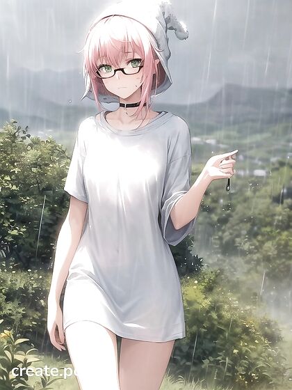 Freckled Girl 18+ in Extra Large Hoodie and Green Clothes Enjoys Horny Hentai AI Image