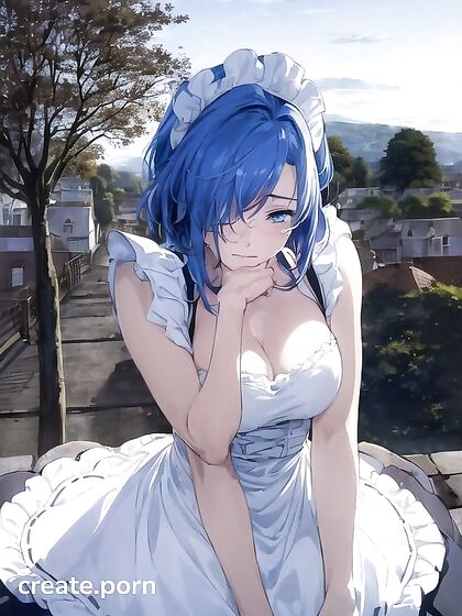 Blushing French Maid in Black and White Seduces by Giant Tree in Hentai AI Image