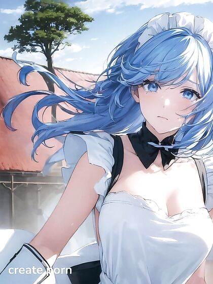 French Maid in Black and White Cries Tears of Joy Amidst Vintage Red-Roofed Village