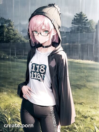 Freckled Beauty in Extra Large Hoodie and Green Outfit Seduces in Hentai AI Image