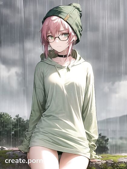 Freckled Beauty in Green Clothes and XL Hoodie for Steamy Hentai AI Image
