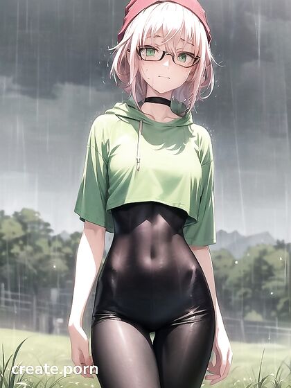 Freckled Beauty in Green Clothes and XL Hoodie Takes On Hot Hentai AI Image
