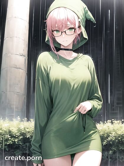 Freckled Chick in Green Clothes and XL Hoodie Gets Wild in Hentai AI Image