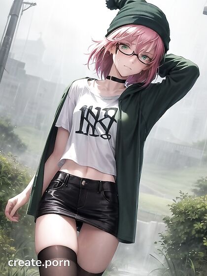 Freckled Girl 18+ in Extra Large Green Hoodie Enjoying Intense Hentai AI Image