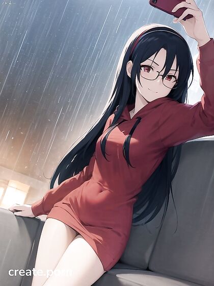 Blue-Haired Girl 18+ with a Sweet Smile Stares Intensely in Seductive Hentai AI Image