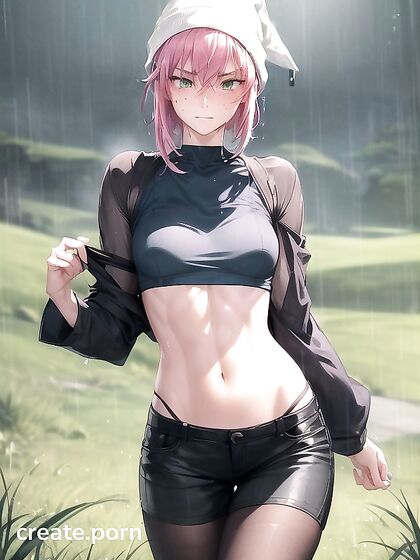 Freckled Beauty Wears Oversized Hoodie and Green Outfit for Steamy Hentai AI Image