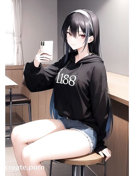 Blue-Haired Girl 18+ with a Sweet Smile Stares Intensely in hentai Hentai AI Image